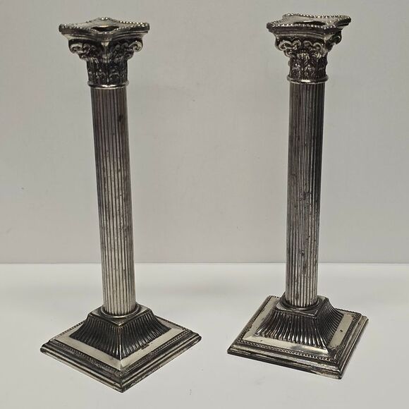 VTG WA William Adams Spain 10" Candlesticks Silver Plated Neoclassical Columns - Picture 2 of 8